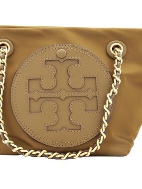 Tory Burch Tan Logo Chain Shoulder Bag with Gold Hardware